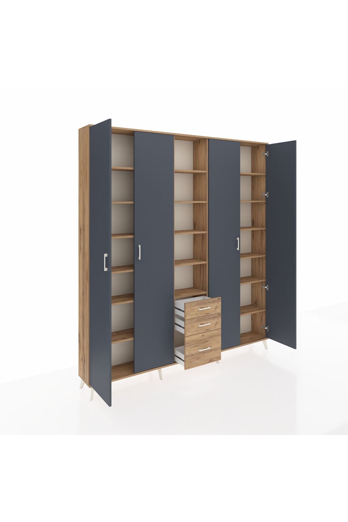 Arges Dolap 17 Raflı 3 Çekmeceli 4 Kapaklı 220x30x243 Çam-Antrasit/Çam