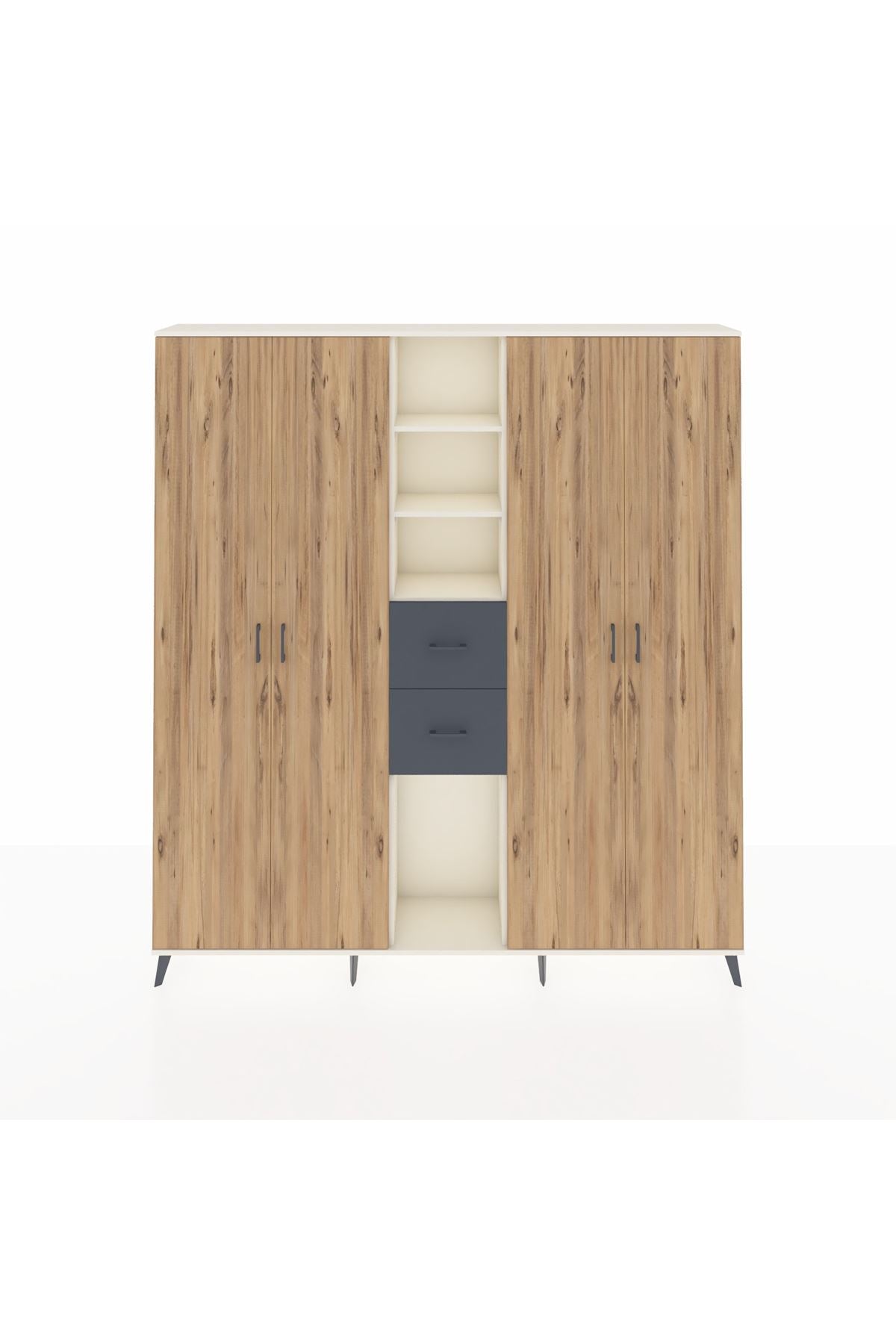 Arges Dolap 15 Raflı 2 Çekmeceli 4 Kapaklı 220x30x243 Aytaşı-Çam/Antrasit