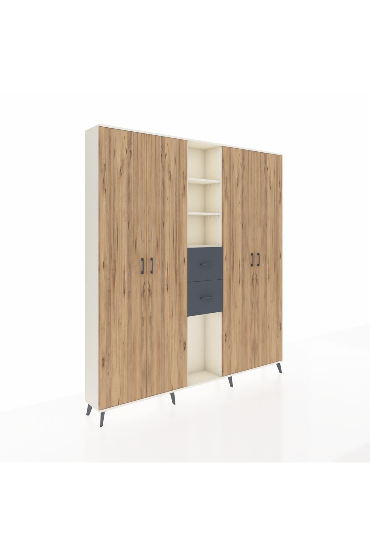 Arges Dolap 15 Raflı 2 Çekmeceli 4 Kapaklı 220x30x243 Aytaşı-Çam/Antrasit