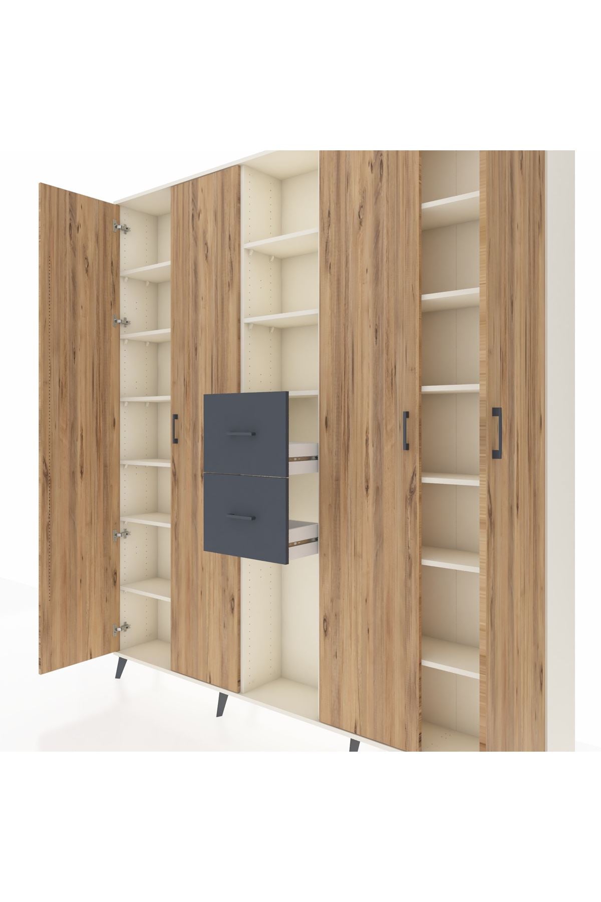 Arges Dolap 15 Raflı 2 Çekmeceli 4 Kapaklı 220x30x243 Aytaşı-Çam/Antrasit