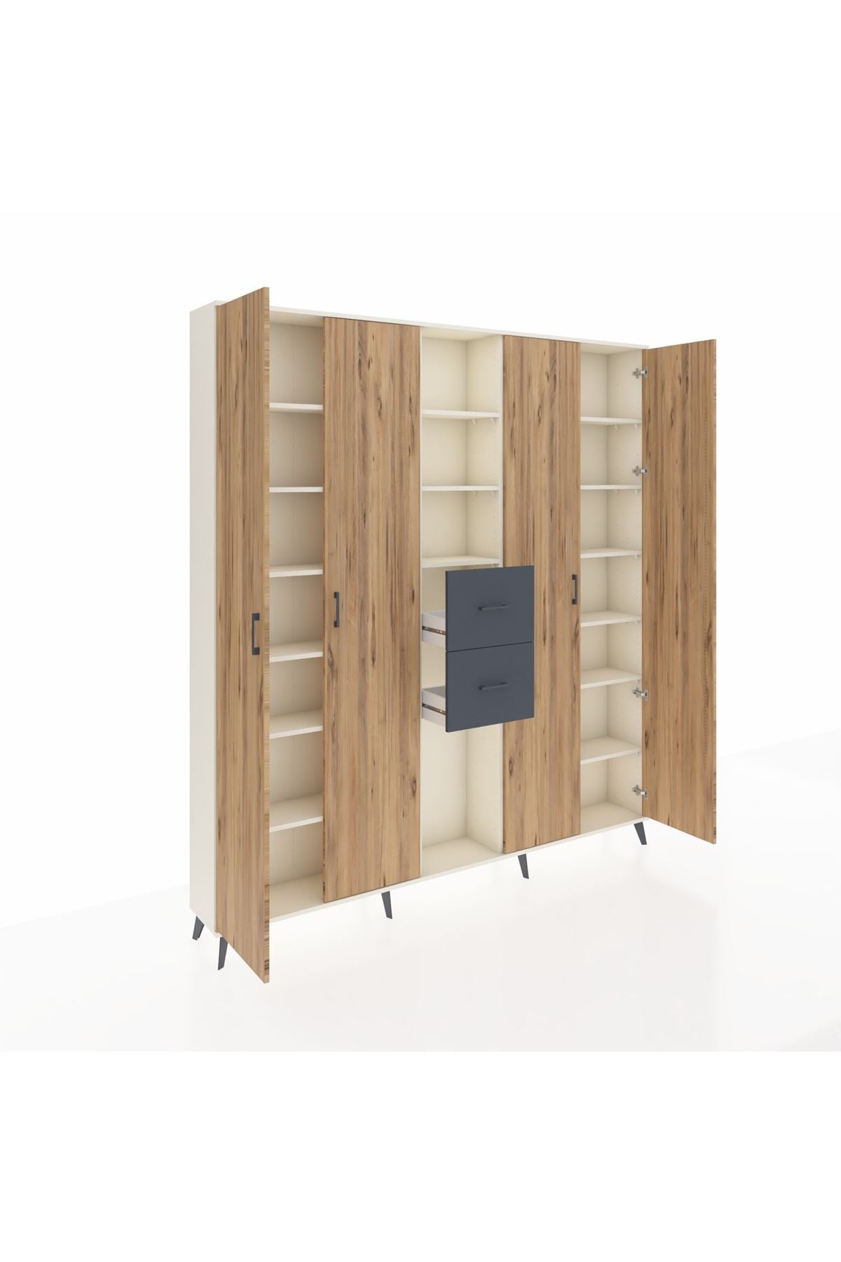 Arges Dolap 15 Raflı 2 Çekmeceli 4 Kapaklı 220x30x243 Aytaşı-Çam/Antrasit