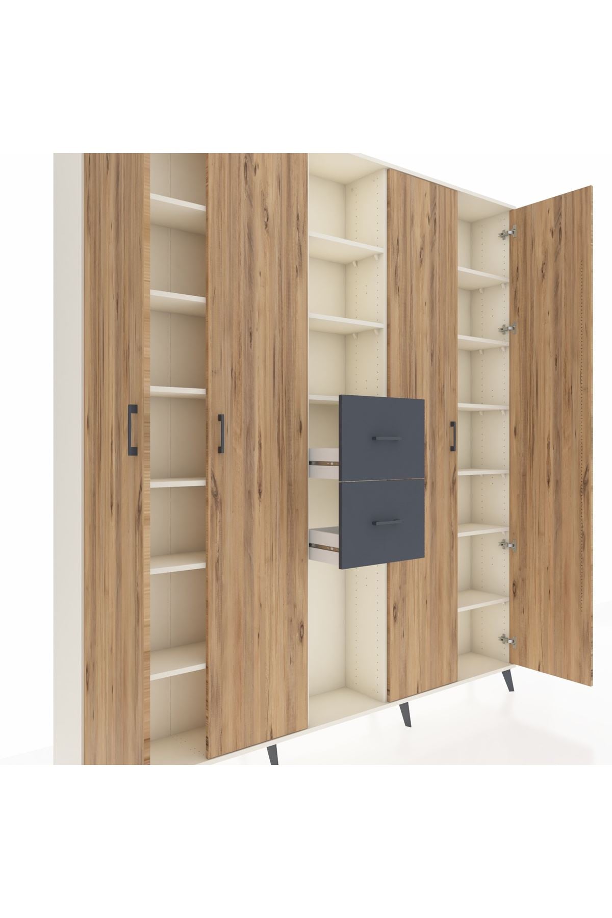 Arges Dolap 15 Raflı 2 Çekmeceli 4 Kapaklı 220x30x243 Aytaşı-Çam/Antrasit