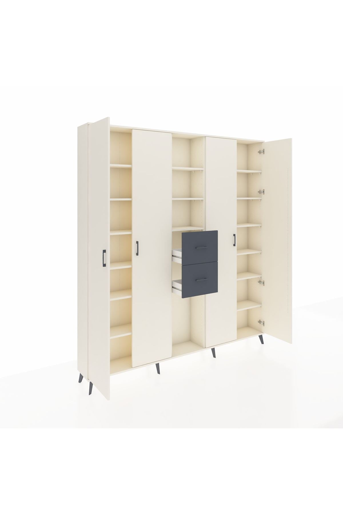 Arges Dolap 15 Raflı 2 Çekmeceli 4 Kapaklı 220x30x243 Aytaşı-Aytaşı/Antrasit