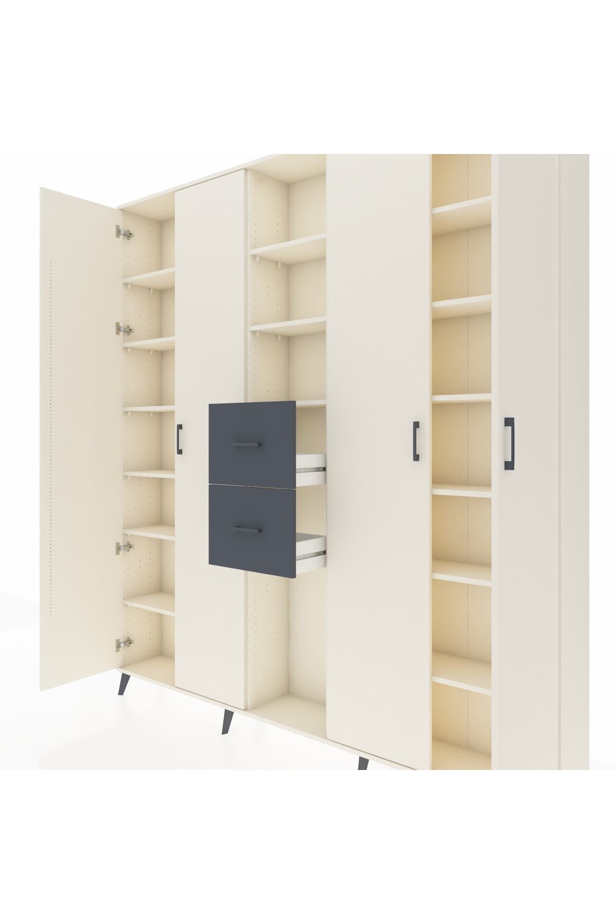 Arges Dolap 15 Raflı 2 Çekmeceli 4 Kapaklı 220x30x243 Aytaşı-Aytaşı/Antrasit