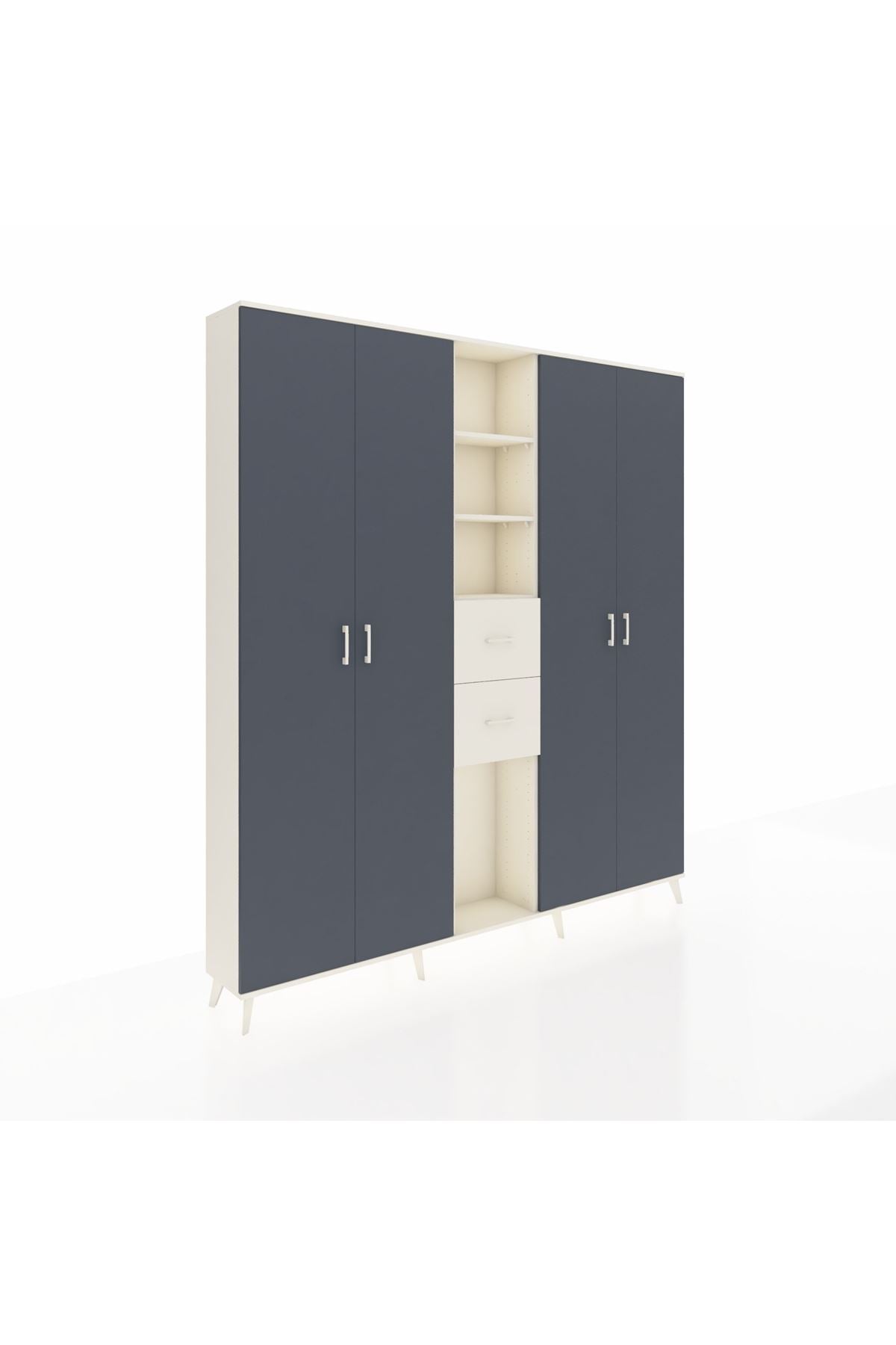 Arges Dolap 15 Raflı 2 Çekmeceli 4 Kapaklı 220x30x243 Aytaşı-Antrasit/Aytaşı