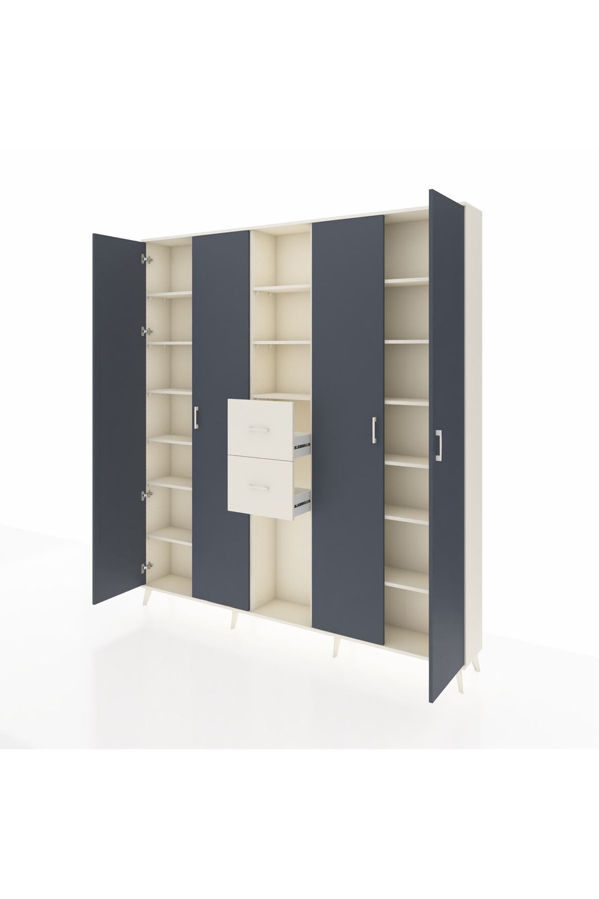 Arges Dolap 15 Raflı 2 Çekmeceli 4 Kapaklı 220x30x243 Aytaşı-Antrasit/Aytaşı