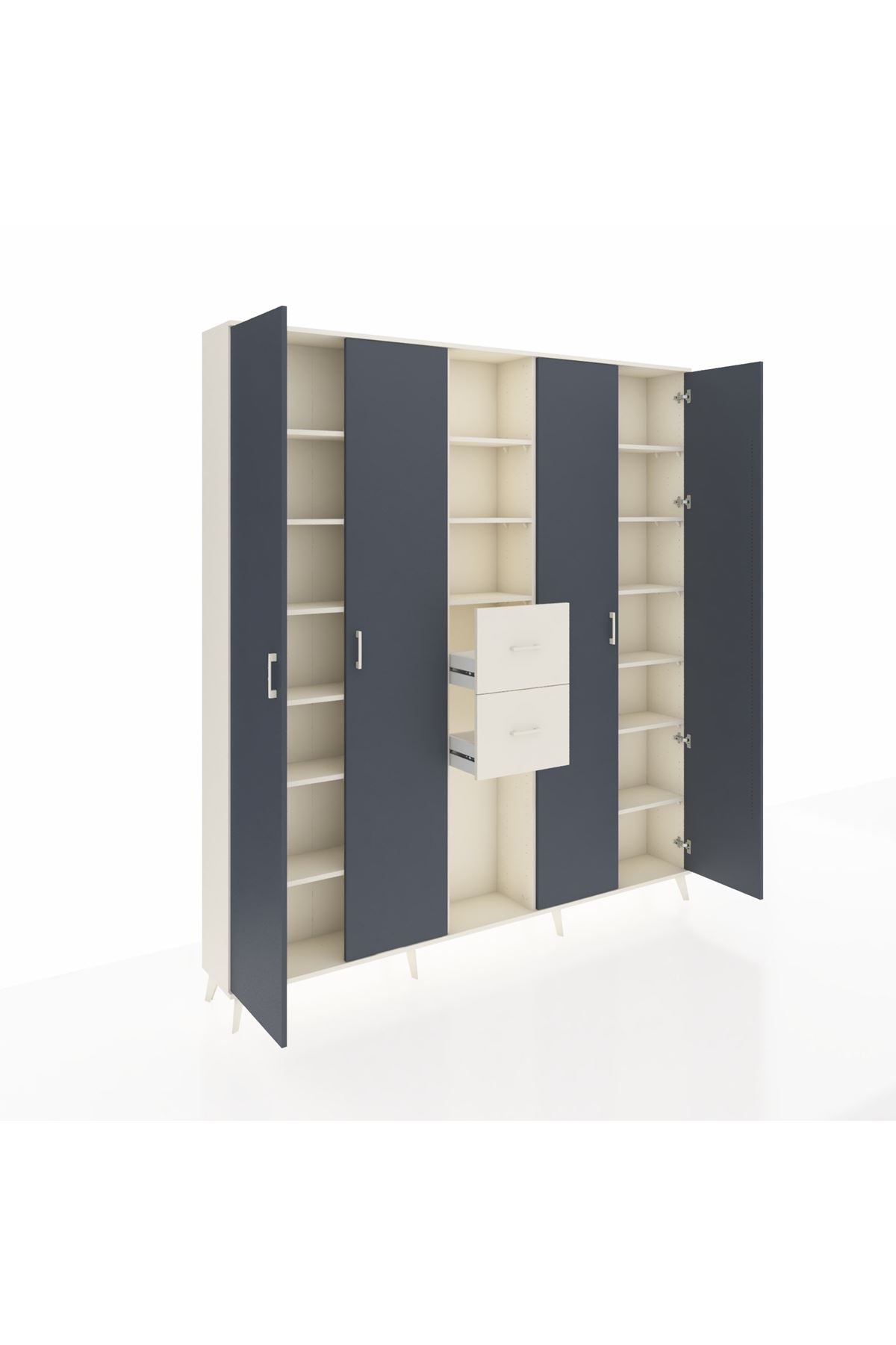 Arges Dolap 15 Raflı 2 Çekmeceli 4 Kapaklı 220x30x243 Aytaşı-Antrasit/Aytaşı