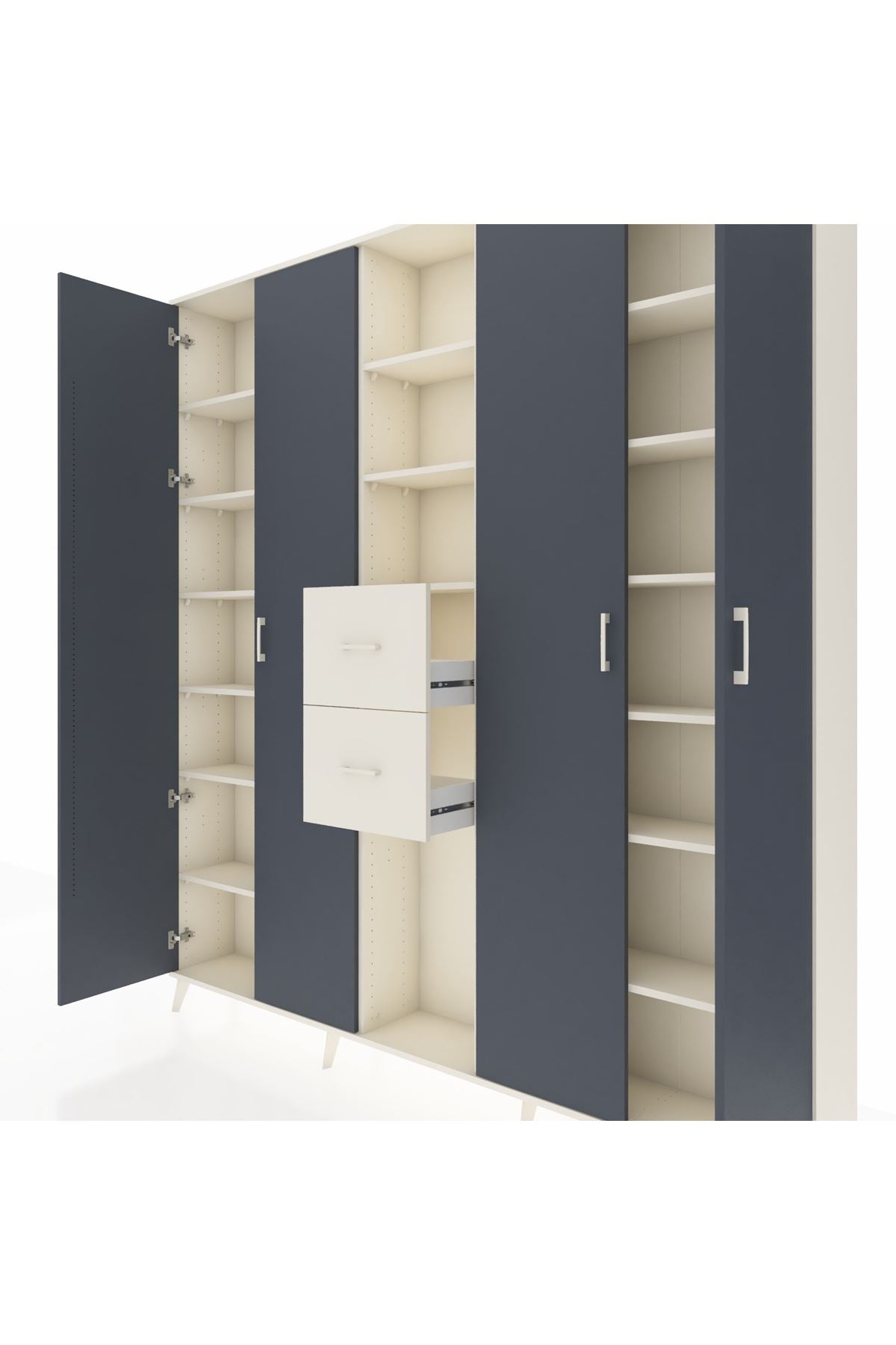 Arges Dolap 15 Raflı 2 Çekmeceli 4 Kapaklı 220x30x243 Aytaşı-Antrasit/Aytaşı