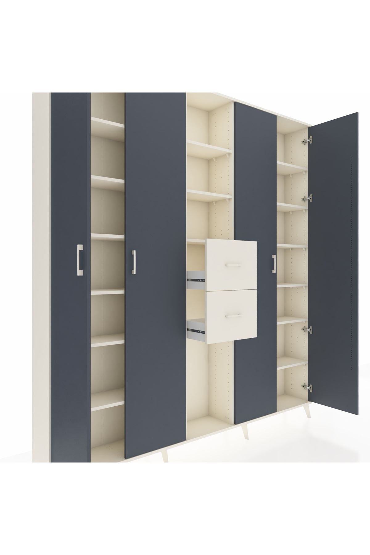 Arges Dolap 15 Raflı 2 Çekmeceli 4 Kapaklı 220x30x243 Aytaşı-Antrasit/Aytaşı