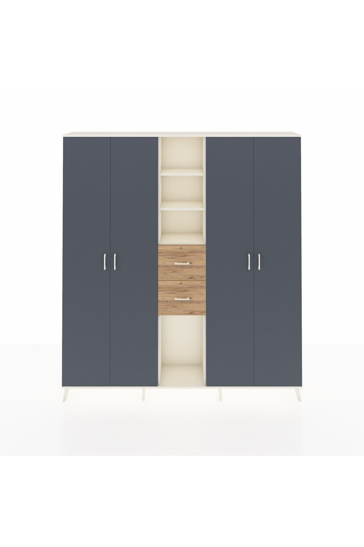 Arges Dolap 15 Raflı 2 Çekmeceli 4 Kapaklı 220x30x243 Aytaşı-Antrasit/Çam