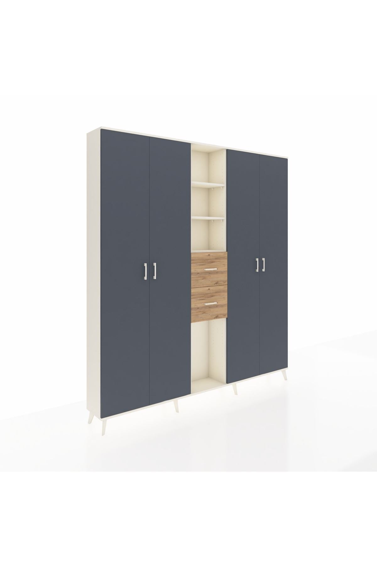 Arges Dolap 15 Raflı 2 Çekmeceli 4 Kapaklı 220x30x243 Aytaşı-Antrasit/Çam