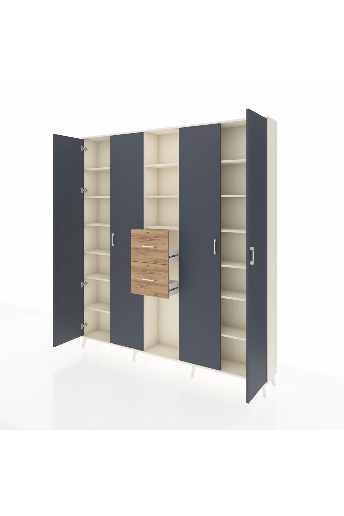 Arges Dolap 15 Raflı 2 Çekmeceli 4 Kapaklı 220x30x243 Aytaşı-Antrasit/Çam