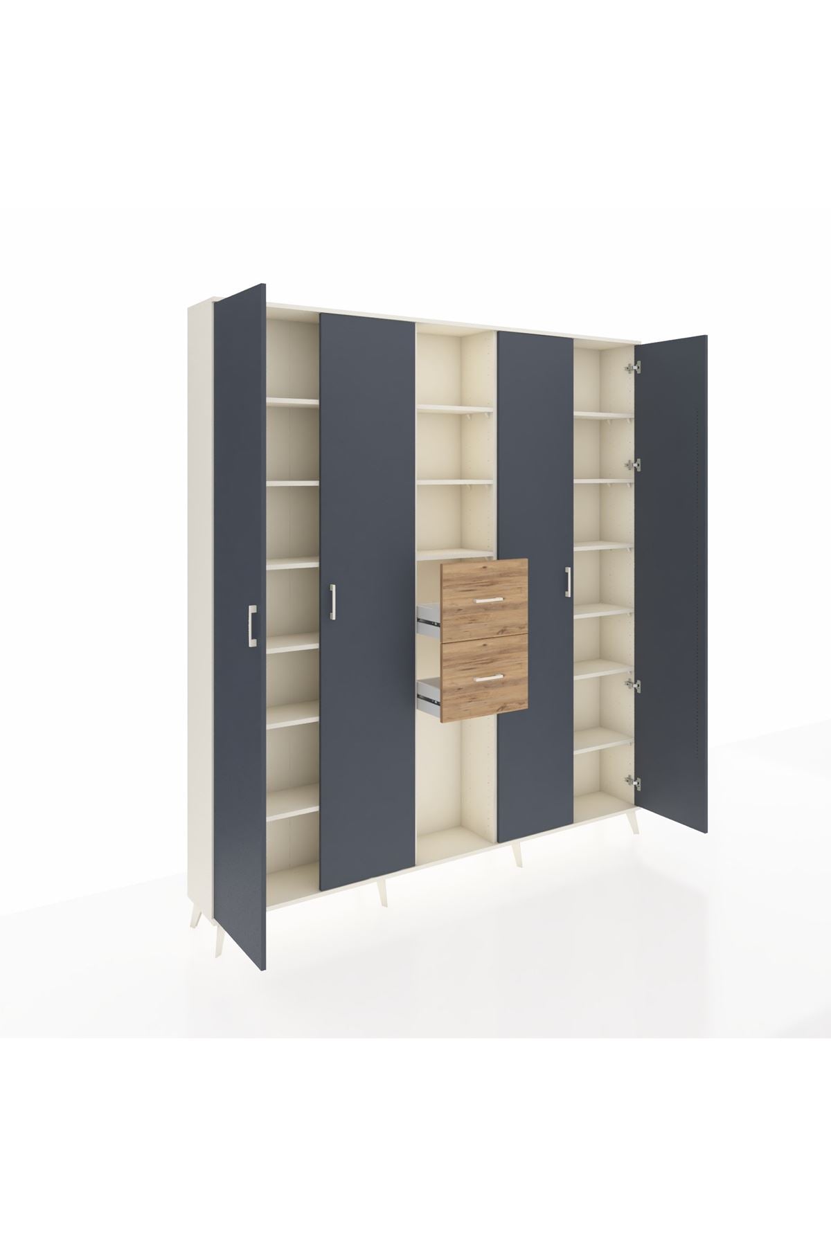 Arges Dolap 15 Raflı 2 Çekmeceli 4 Kapaklı 220x30x243 Aytaşı-Antrasit/Çam