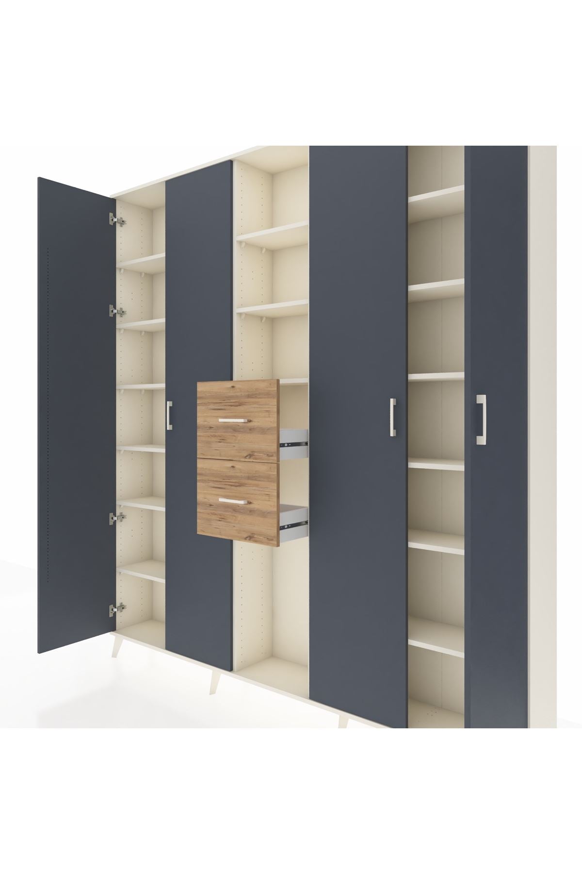 Arges Dolap 15 Raflı 2 Çekmeceli 4 Kapaklı 220x30x243 Aytaşı-Antrasit/Çam