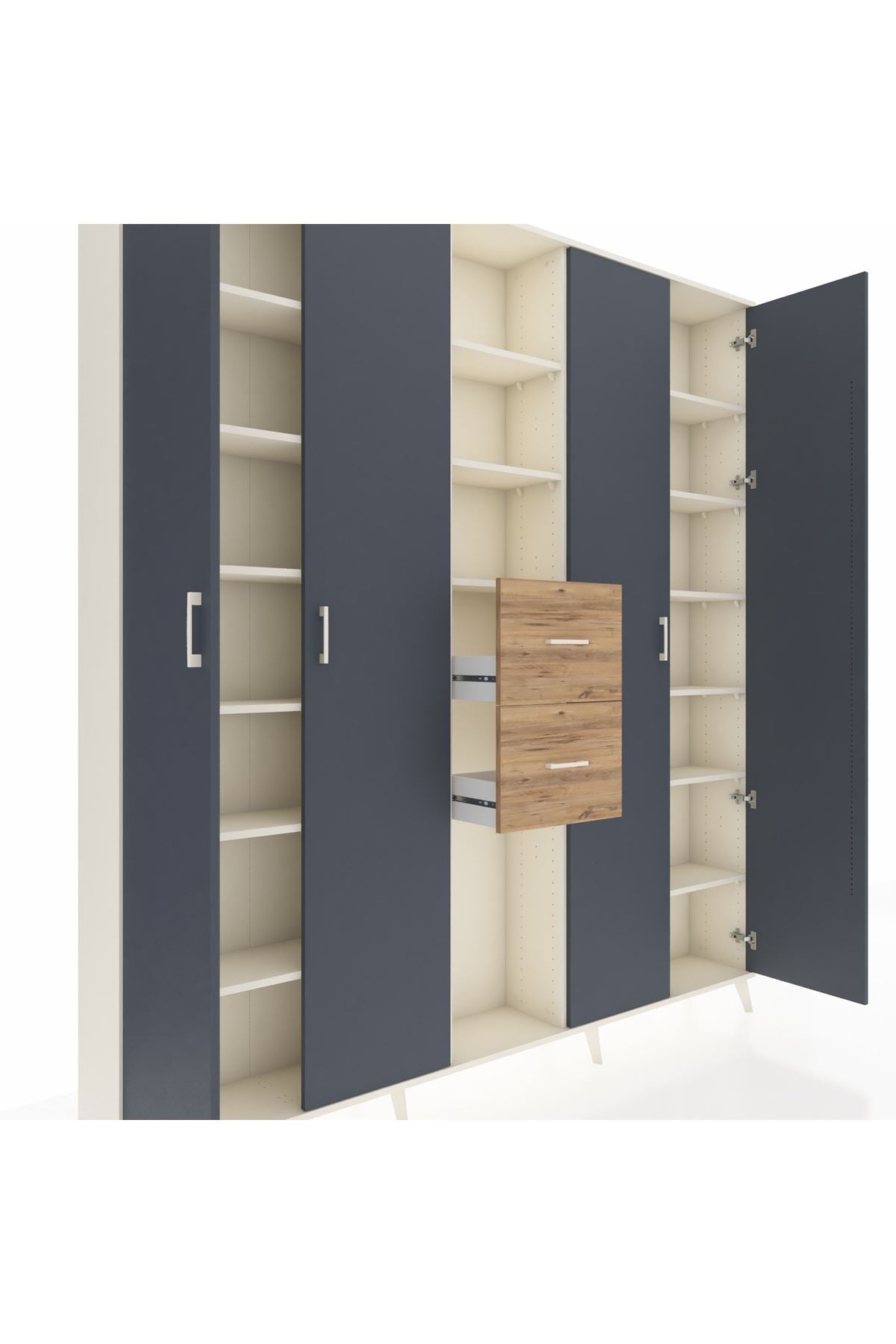 Arges Dolap 15 Raflı 2 Çekmeceli 4 Kapaklı 220x30x243 Aytaşı-Antrasit/Çam