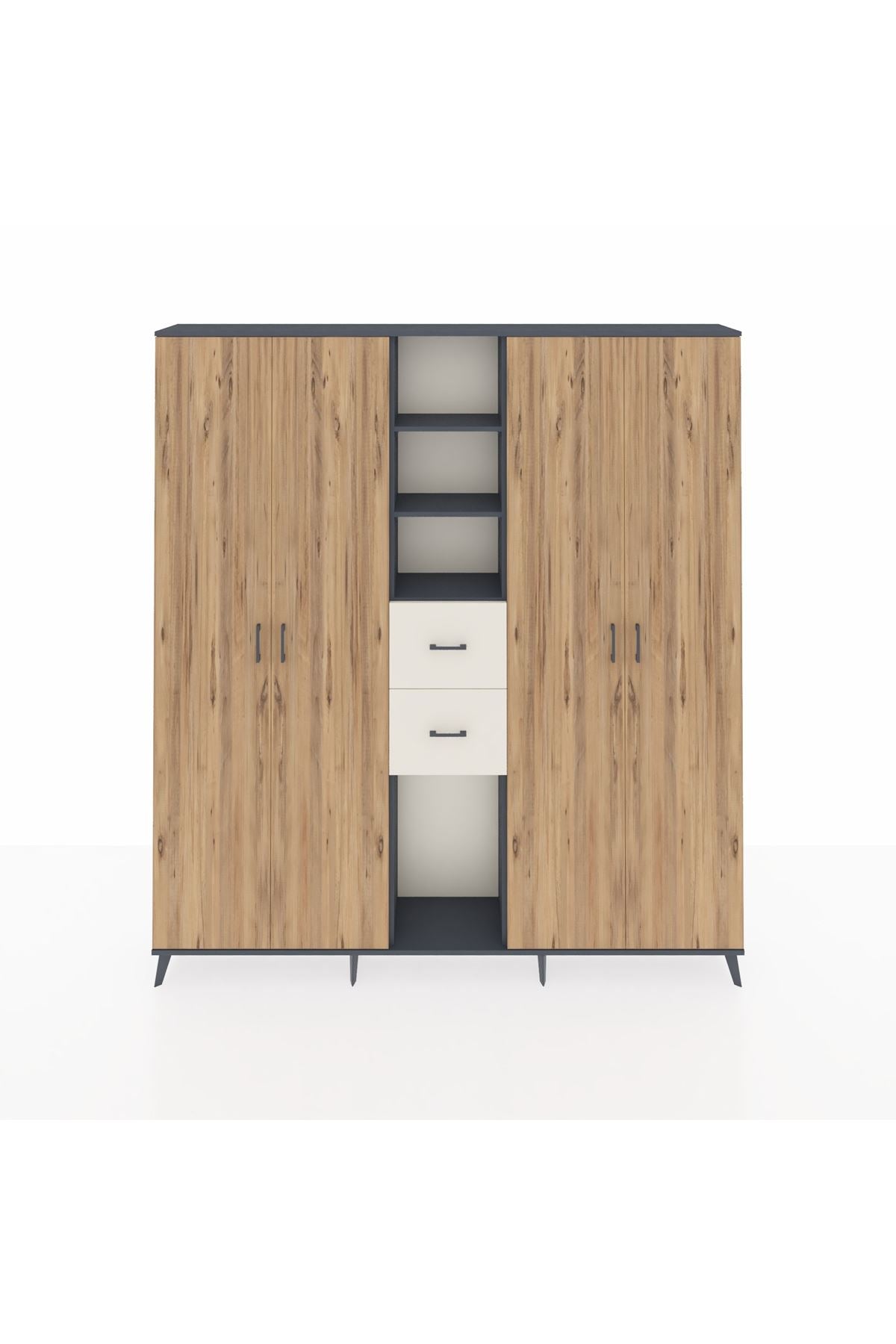 Arges Dolap 15 Raflı 2 Çekmeceli 4 Kapaklı 220x30x243 Antrasit-Çam/Aytaşı