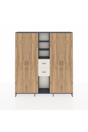 Arges Dolap 15 Raflı 2 Çekmeceli 4 Kapaklı 220x30x243 Antrasit-Çam/Aytaşı