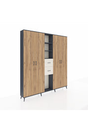 Arges Dolap 15 Raflı 2 Çekmeceli 4 Kapaklı 220x30x243 Antrasit-Çam/Aytaşı