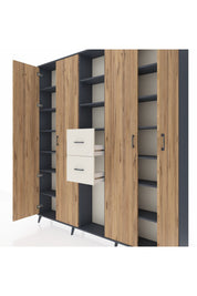 Arges Dolap 15 Raflı 2 Çekmeceli 4 Kapaklı 220x30x243 Antrasit-Çam/Aytaşı