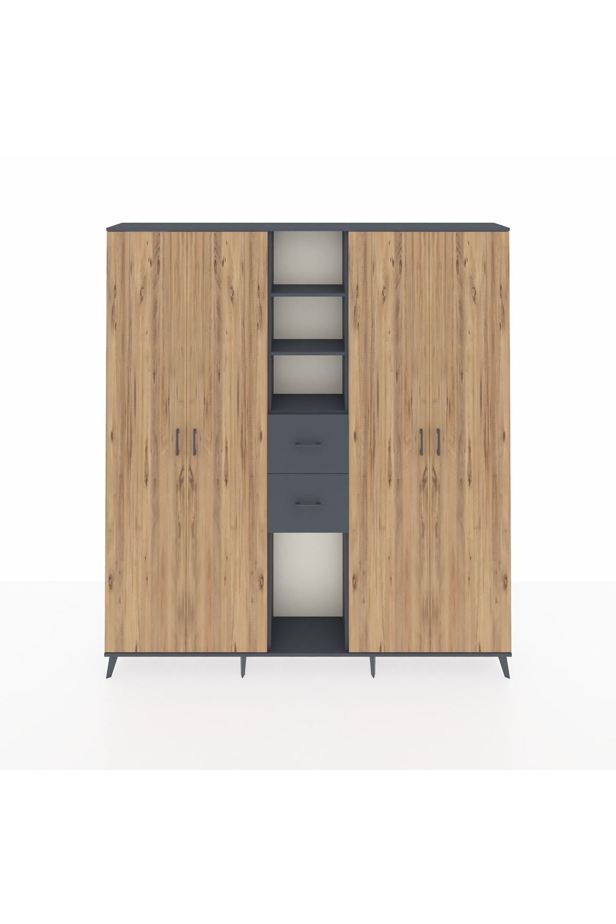 Arges Dolap 15 Raflı 2 Çekmeceli 4 Kapaklı 220x30x243 Antrasit-Çam/Antrasit