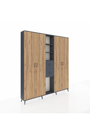 Arges Dolap 15 Raflı 2 Çekmeceli 4 Kapaklı 220x30x243 Antrasit-Çam/Antrasit