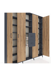 Arges Dolap 15 Raflı 2 Çekmeceli 4 Kapaklı 220x30x243 Antrasit-Çam/Antrasit