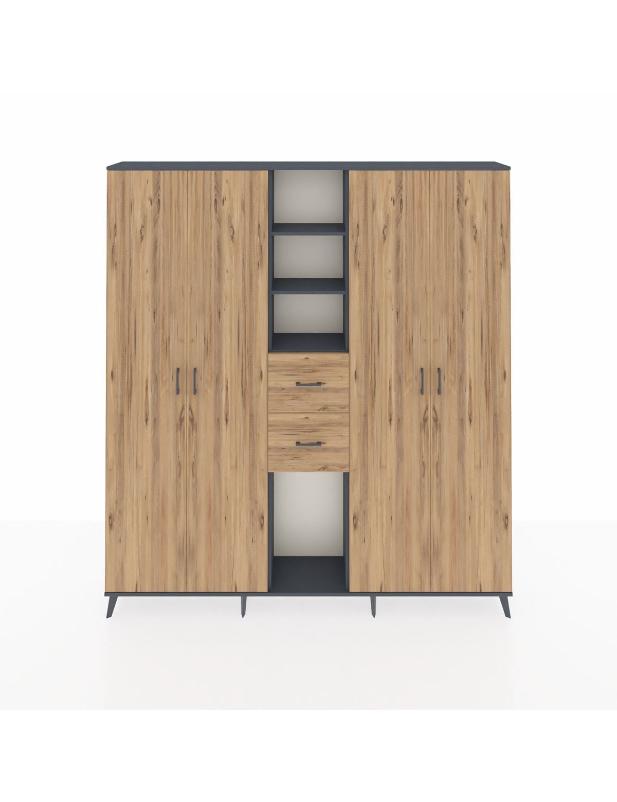 Arges Gardrop 15 Raflı 2 Çekmeceli 4 Kapaklı 220x30x243 Antrasit-Çam