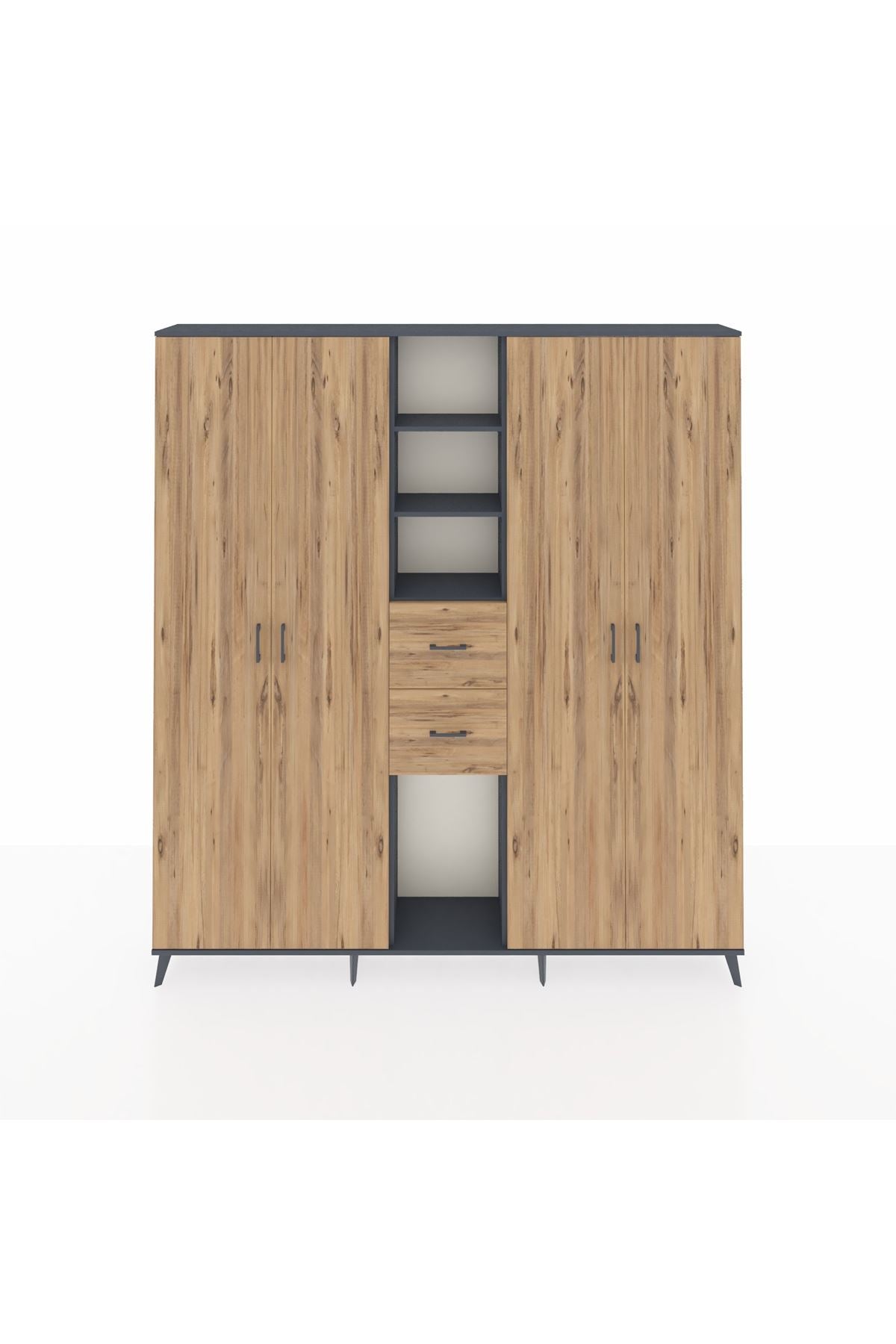 Arges Gardrop 15 Raflı 2 Çekmeceli 4 Kapaklı 220x30x243 Antrasit-Çam