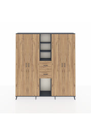 Arges Gardrop 15 Raflı 2 Çekmeceli 4 Kapaklı 220x30x243 Antrasit-Çam