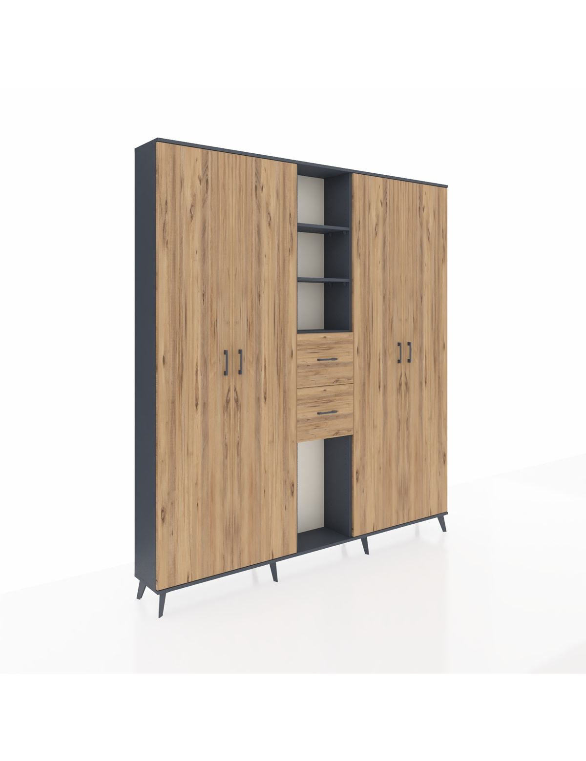 Arges Gardrop 15 Raflı 2 Çekmeceli 4 Kapaklı 220x30x243 Antrasit-Çam