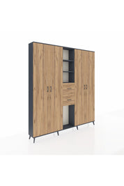 Arges Gardrop 15 Raflı 2 Çekmeceli 4 Kapaklı 220x30x243 Antrasit-Çam