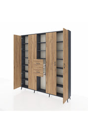 Arges Gardrop 15 Raflı 2 Çekmeceli 4 Kapaklı 220x30x243 Antrasit-Çam