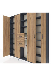 Arges Gardrop 15 Raflı 2 Çekmeceli 4 Kapaklı 220x30x243 Antrasit-Çam