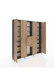 Arges Gardrop 15 Raflı 2 Çekmeceli 4 Kapaklı 220x30x243 Antrasit-Çam