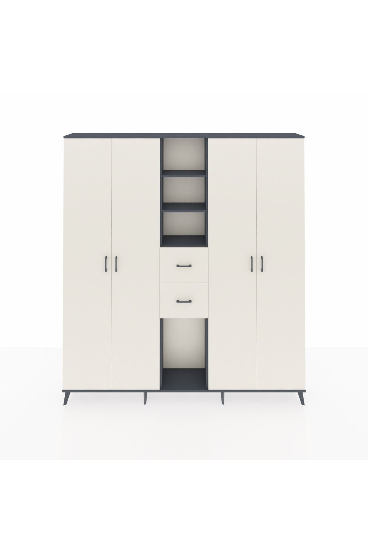 Arges Gardrop 15 Raflı 2 Çekmeceli 4 Kapaklı 220x30x243 Antrasit-Aytaşı