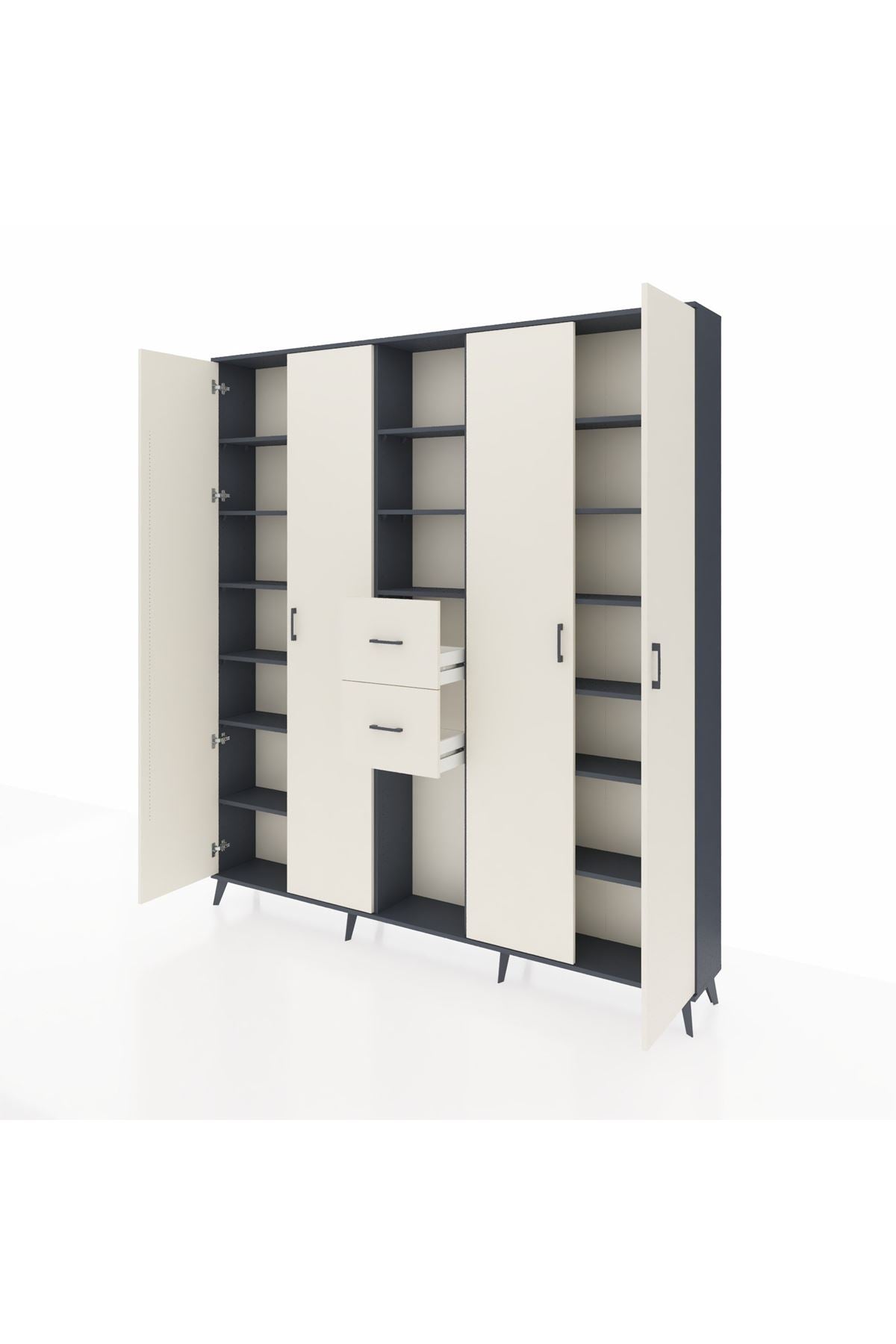 Arges Gardrop 15 Raflı 2 Çekmeceli 4 Kapaklı 220x30x243 Antrasit-Aytaşı