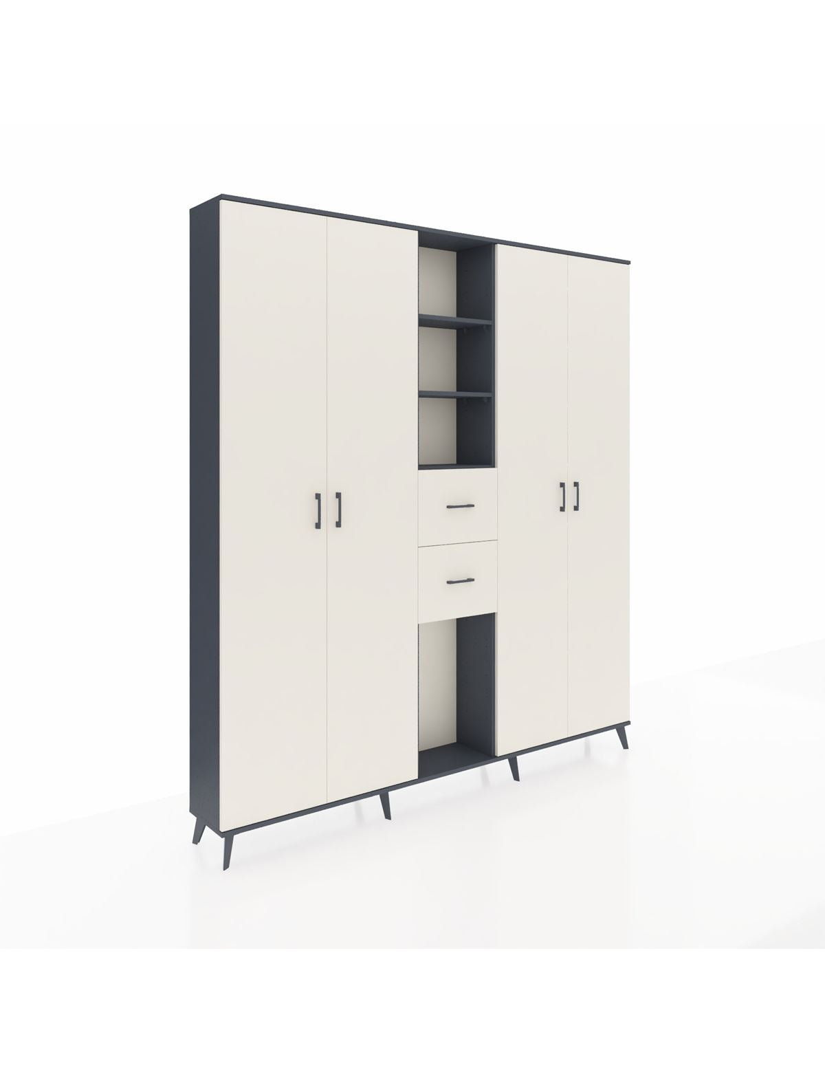 Arges Gardrop 15 Raflı 2 Çekmeceli 4 Kapaklı 220x30x243 Antrasit-Aytaşı