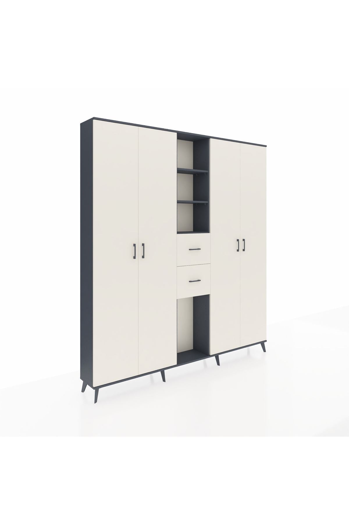 Arges Gardrop 15 Raflı 2 Çekmeceli 4 Kapaklı 220x30x243 Antrasit-Aytaşı