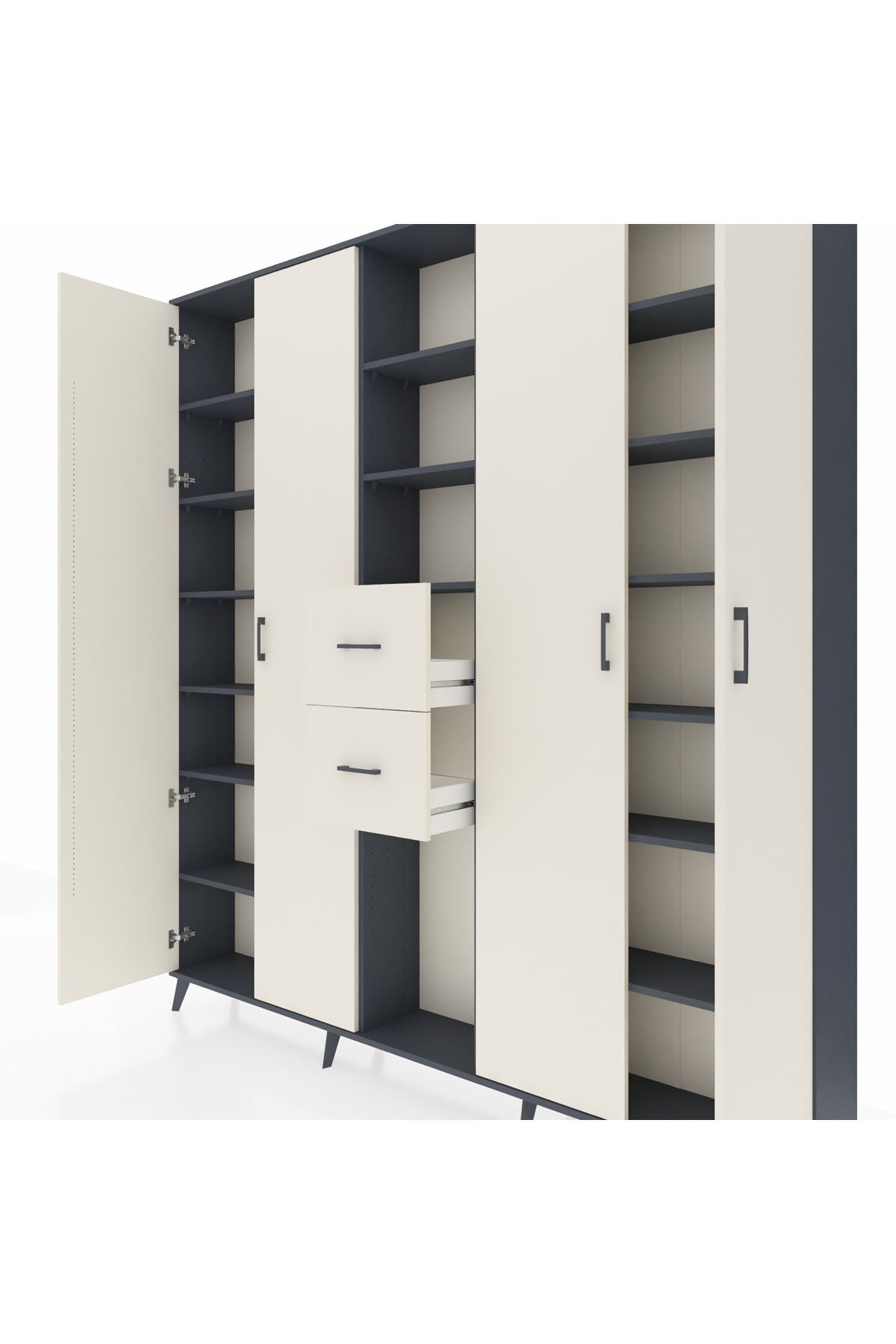 Arges Gardrop 15 Raflı 2 Çekmeceli 4 Kapaklı 220x30x243 Antrasit-Aytaşı