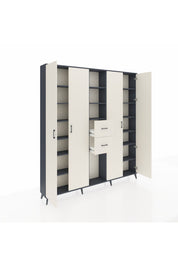 Arges Gardrop 15 Raflı 2 Çekmeceli 4 Kapaklı 220x30x243 Antrasit-Aytaşı