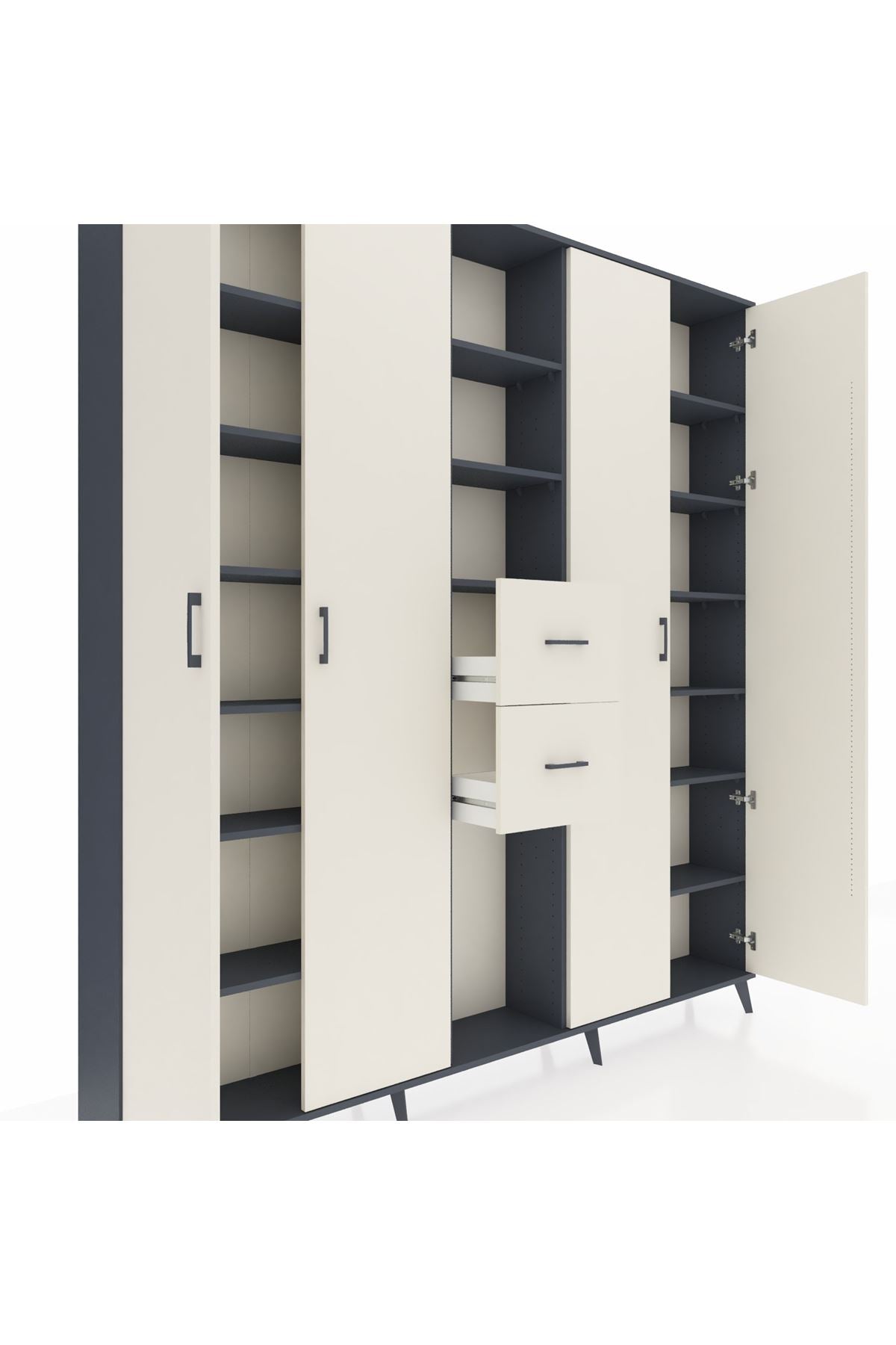 Arges Gardrop 15 Raflı 2 Çekmeceli 4 Kapaklı 220x30x243 Antrasit-Aytaşı