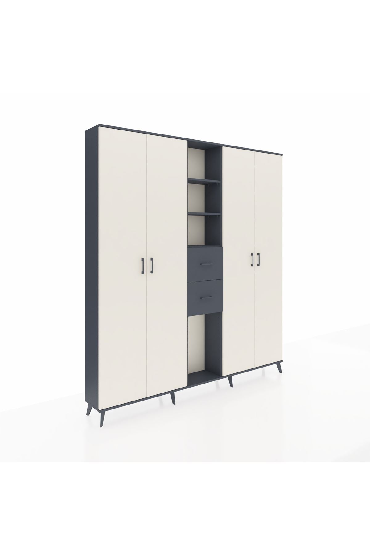 Arges Dolap 15 Raflı 2 Çekmeceli 4 Kapaklı 220x30x243 Antrasit-Aytaşı/Antrasit