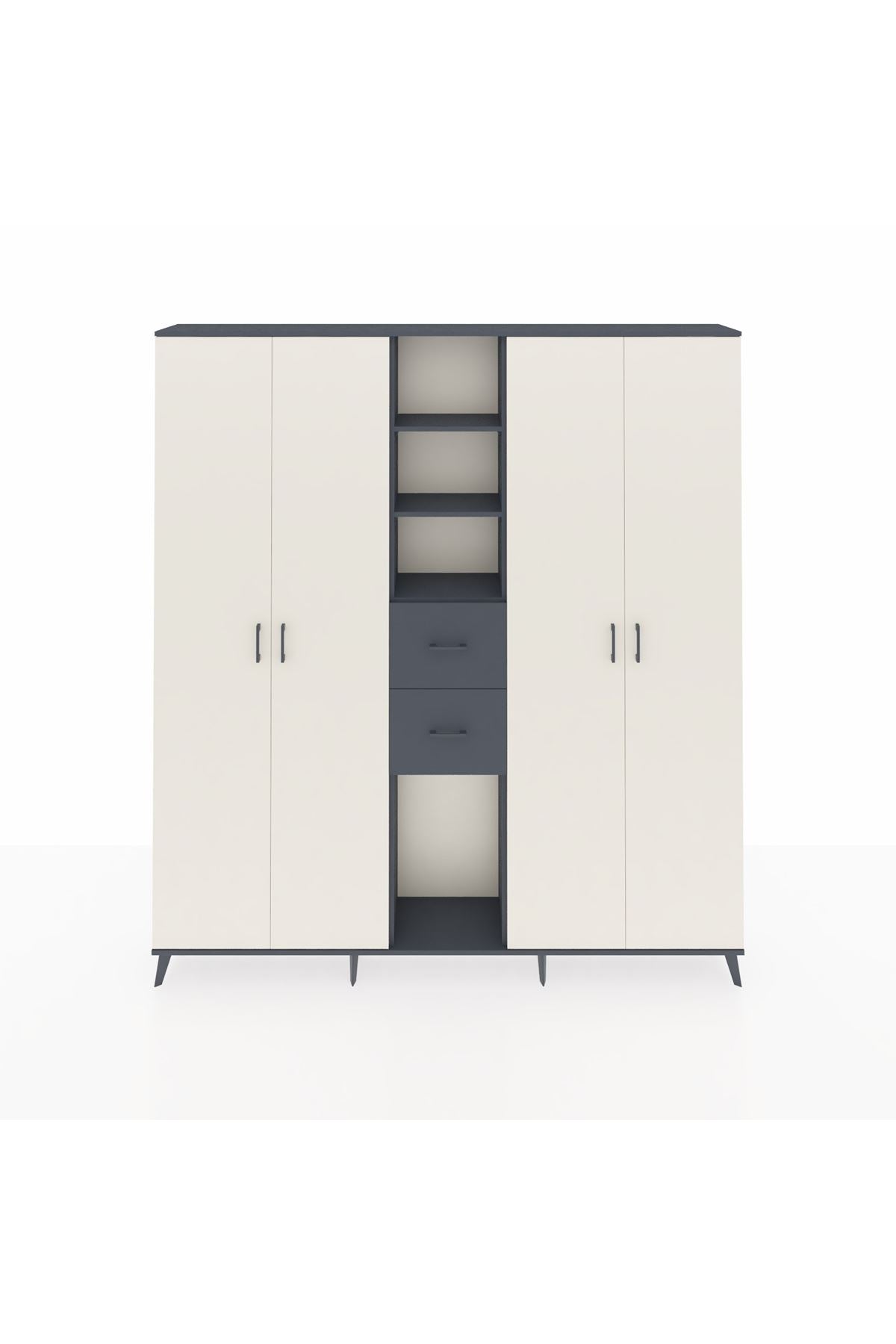 Arges Dolap 15 Raflı 2 Çekmeceli 4 Kapaklı 220x30x243 Antrasit-Aytaşı/Antrasit