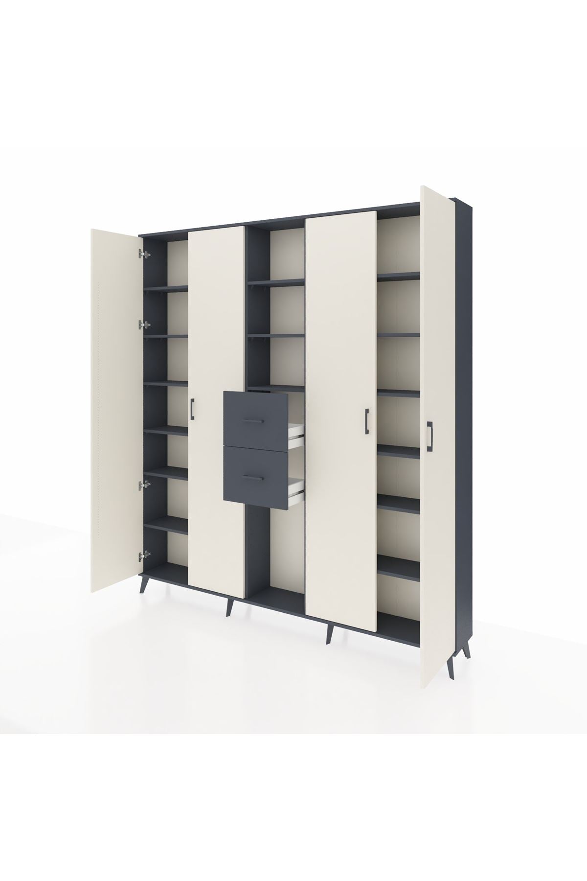 Arges Dolap 15 Raflı 2 Çekmeceli 4 Kapaklı 220x30x243 Antrasit-Aytaşı/Antrasit