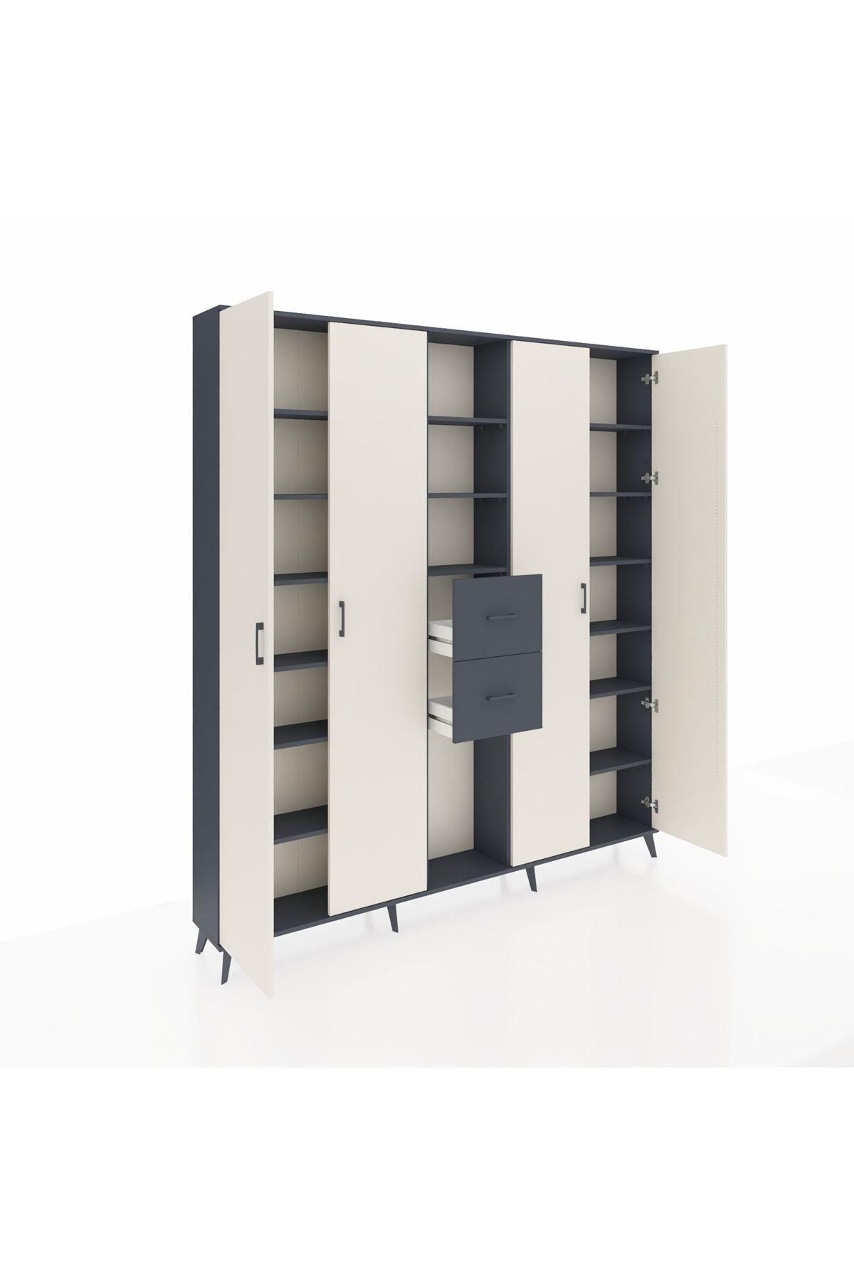 Arges Dolap 15 Raflı 2 Çekmeceli 4 Kapaklı 220x30x243 Antrasit-Aytaşı/Antrasit