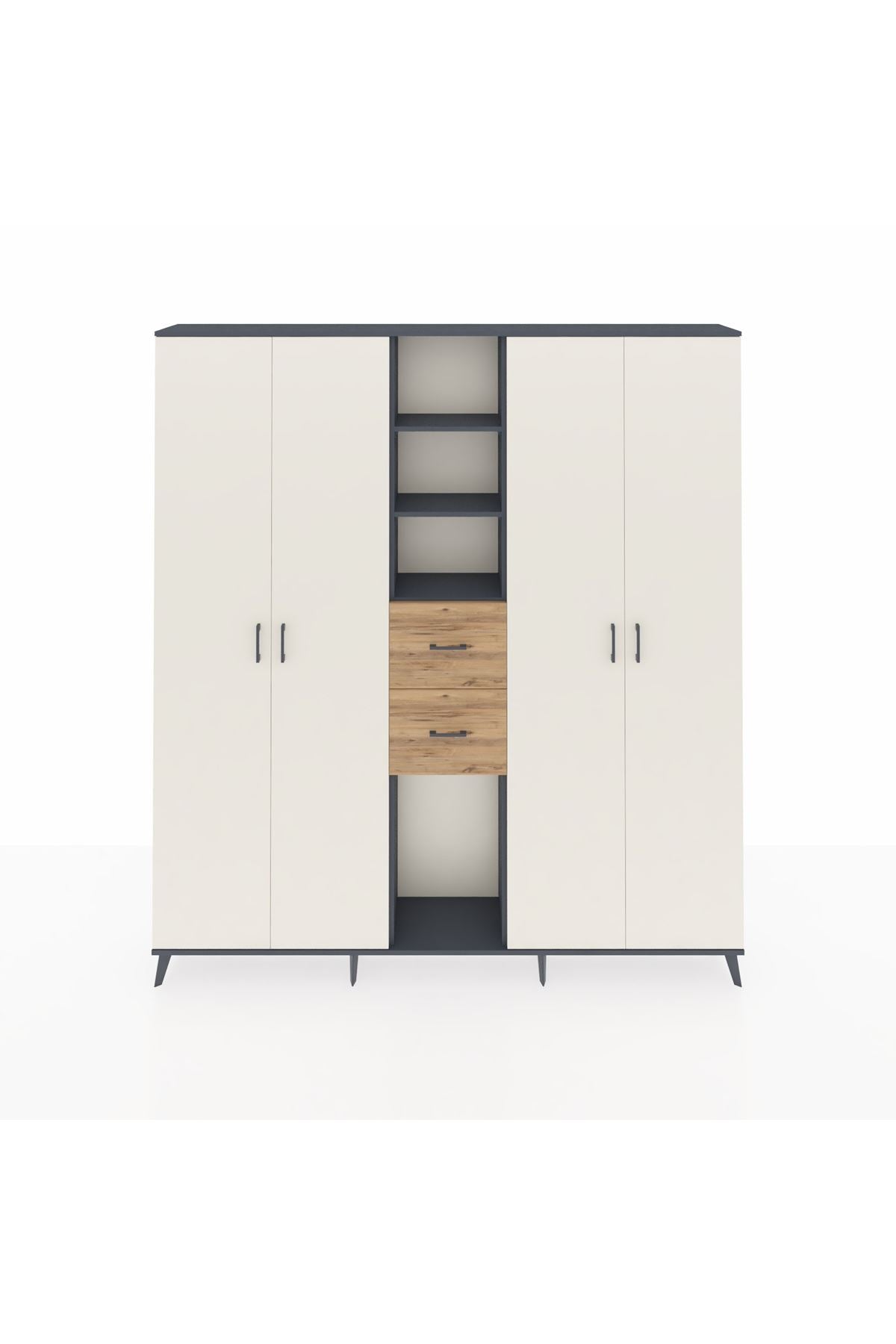 Arges Dolap 15 Raflı 2 Çekmeceli 4 Kapaklı 220x30x243 Antrasit-Aytaşı/Çam