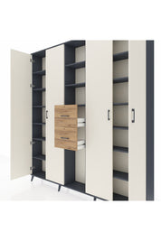 Arges Dolap 15 Raflı 2 Çekmeceli 4 Kapaklı 220x30x243 Antrasit-Aytaşı/Çam