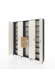 Arges Dolap 15 Raflı 2 Çekmeceli 4 Kapaklı 220x30x243 Antrasit-Aytaşı/Çam