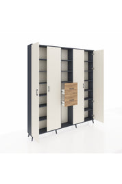 Arges Dolap 15 Raflı 2 Çekmeceli 4 Kapaklı 220x30x243 Antrasit-Aytaşı/Çam