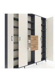 Arges Dolap 15 Raflı 2 Çekmeceli 4 Kapaklı 220x30x243 Antrasit-Aytaşı/Çam